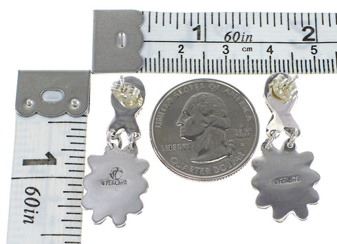 Southwestern Genuine Sterling Silver Turquoise Flower Jewelry Post Dangle Earrings AX95793