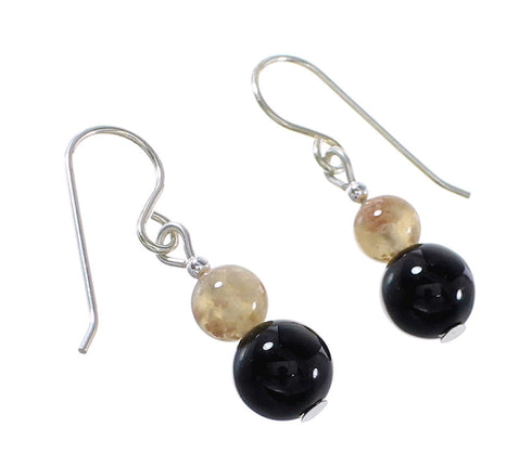 Navajo Sterling Silver Jasper And Onyx Bead Hook Dangle Earrings AX95932