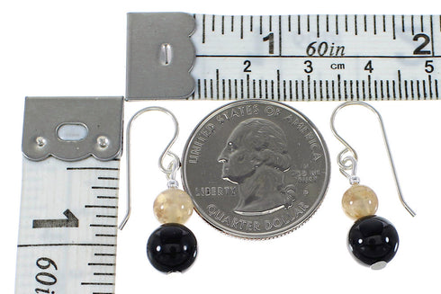 Navajo Sterling Silver Jasper And Onyx Bead Hook Dangle Earrings AX95932