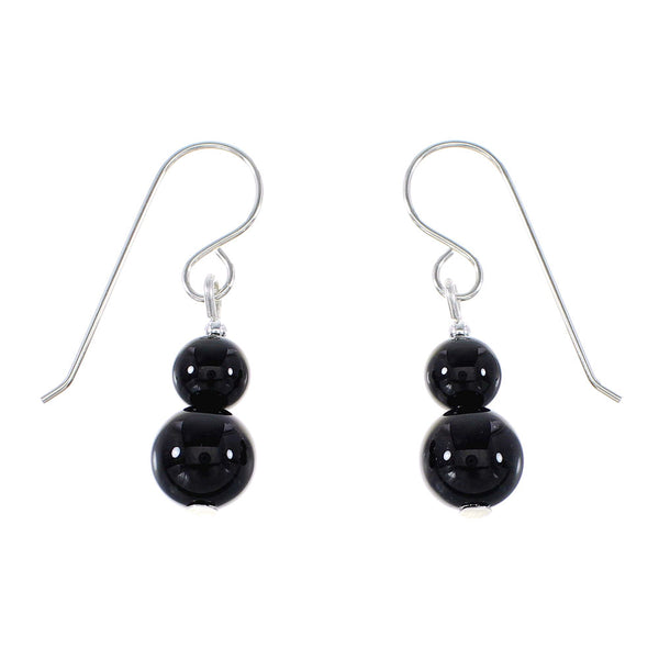Navajo Onyx Silver Bead Hook Dangle Earrings AX95937