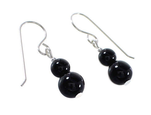 Navajo Onyx Silver Bead Hook Dangle Earrings AX95937