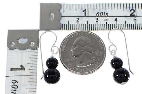 Navajo Onyx Silver Bead Hook Dangle Earrings AX95937
