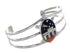 Multicolor Inlay Native American Village Design Turtle Sterling Silver Cuff Bracelet RX95895