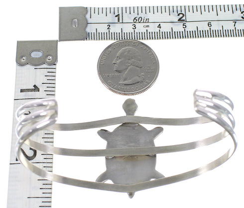 Multicolor Inlay Native American Village Design Turtle Sterling Silver Cuff Bracelet RX95895