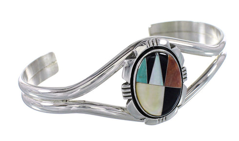 Southwest Genuine Sterling Silver Multicolor Cuff Bracelet RX95931
