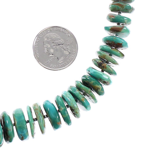 Kingman Turquoise Navajo Sterling Silver Jewelry Bead Necklace AX96503