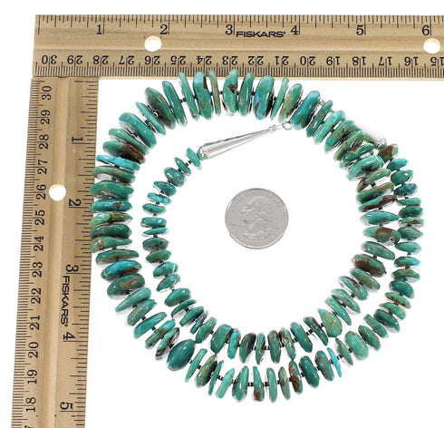 Kingman Turquoise Navajo Sterling Silver Jewelry Bead Necklace AX96503