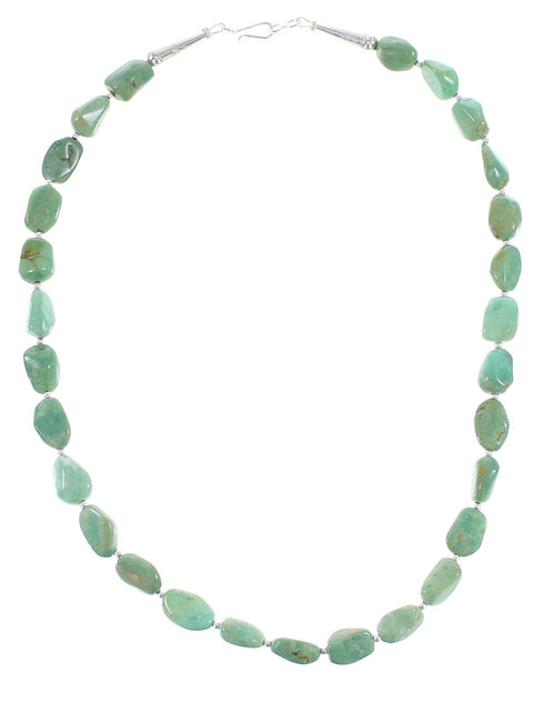 Navajo Genuine Sterling Silver Jewelry Turquoise Bead Necklace AX96520