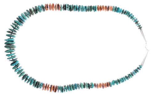 Turquoise And Oyster Shell Genuine Sterling Silver Navajo Indian Bead Necklace RX96102