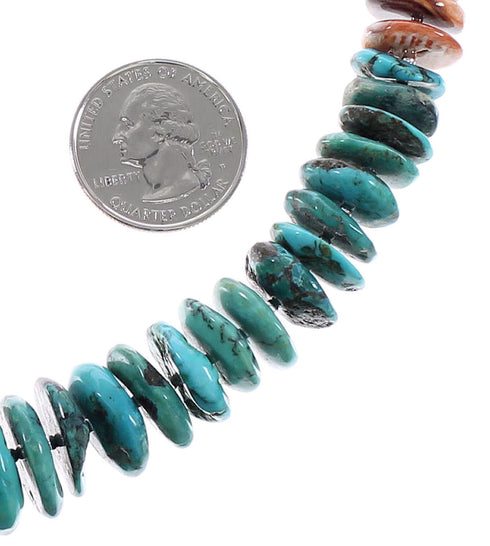 Turquoise And Oyster Shell Genuine Sterling Silver Navajo Indian Bead Necklace RX96102