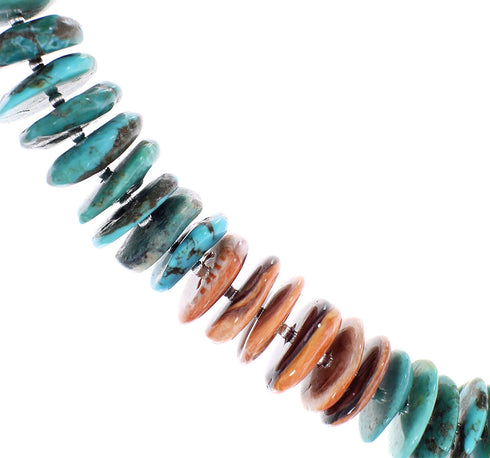 Turquoise And Oyster Shell Genuine Sterling Silver Navajo Indian Bead Necklace RX96102