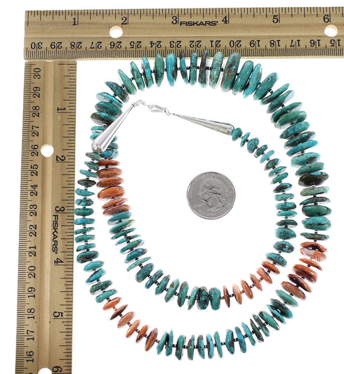 Turquoise And Oyster Shell Genuine Sterling Silver Navajo Indian Bead Necklace RX96102