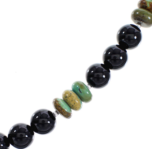 Navajo Sterling Silver Onyx Turquoise Bead Necklace RX96120