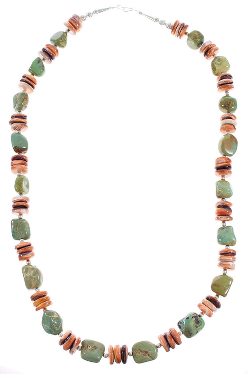 Native American Oyster Shell Kingman Turquoise Sterling Silver Bead Necklace RX96128