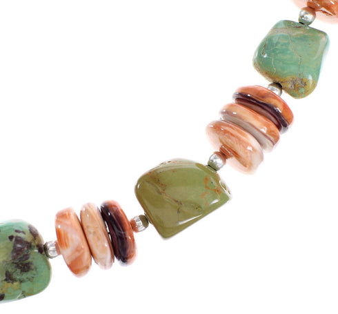 Native American Oyster Shell Kingman Turquoise Sterling Silver Bead Necklace RX96128