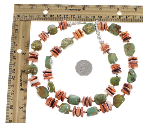 Native American Oyster Shell Kingman Turquoise Sterling Silver Bead Necklace RX96128