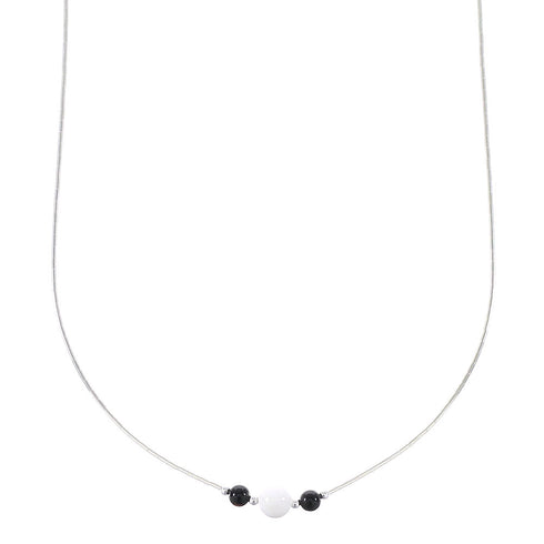 Onyx And White Agate Liquid Sterling Silver Necklace AX96751