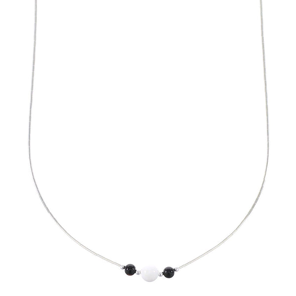 Onyx And White Agate Liquid Sterling Silver Necklace AX96751