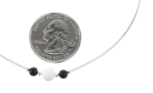 Onyx And White Agate Liquid Sterling Silver Necklace AX96751