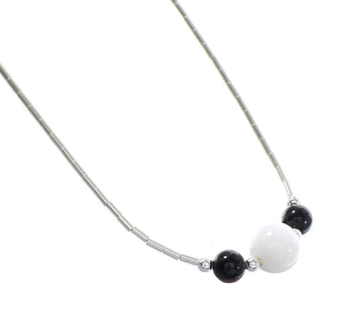 Onyx And White Agate Liquid Sterling Silver Necklace AX96751