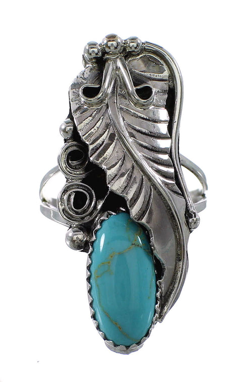 Turquoise Authentic Sterling Silver Navajo Leaf Ring Size 5-1/4 AX96954