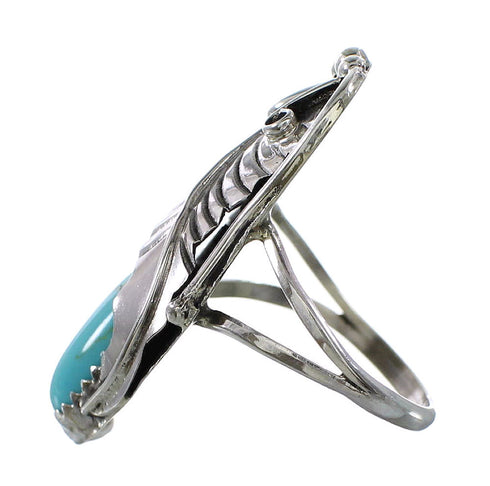 Turquoise Authentic Sterling Silver Navajo Leaf Ring Size 5-1/4 AX96954