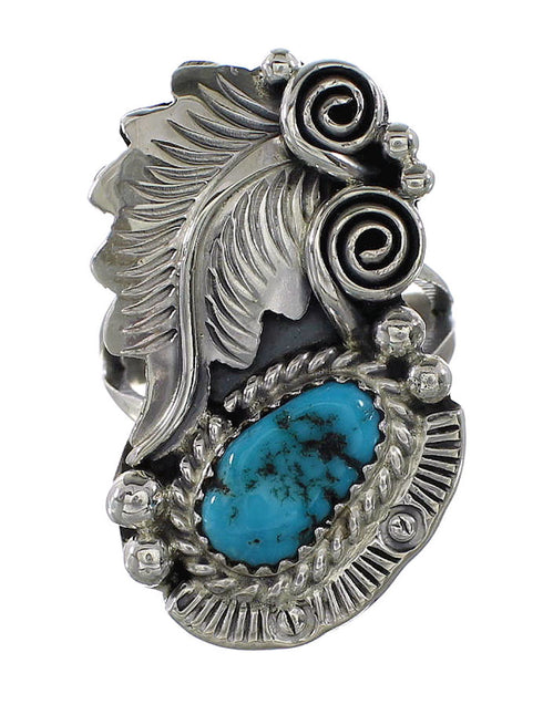Native American Turquoise Sterling Silver Leaf Ring Size 6-3/4 AX96991