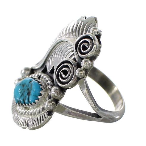 Native American Turquoise Sterling Silver Leaf Ring Size 6-3/4 AX96991