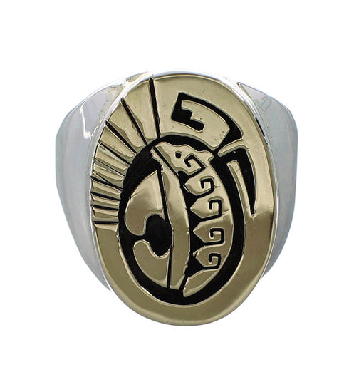 Bear Water Wave Navajo Calvin Peterson Sterling Silver 14 Karat Gold Ring Size 9-1/2 AX97537
