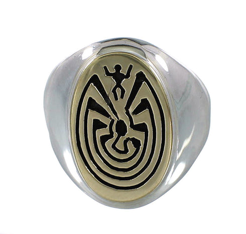 Navajo 14 Karat Gold Silver Man In The Maze Calvin Peterson Ring Size 12-3/4 JX127571
