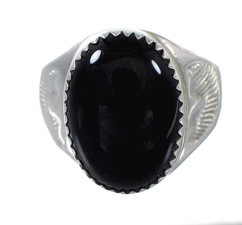 Onyx And Sterling Silver Navajo Ring Size 9-1/4 RX97588