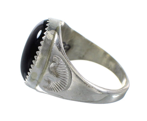 Onyx And Sterling Silver Navajo Ring Size 9-1/4 RX97588