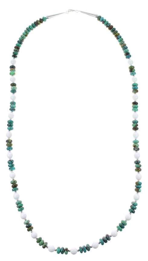 Authentic Sterling Silver Turquoise And White Agate Native American Bead Necklace RX98041