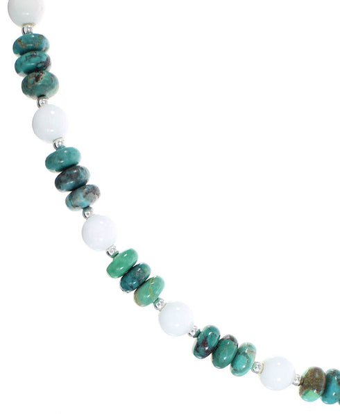 Authentic Sterling Silver Turquoise And White Agate Native American Bead Necklace RX98041