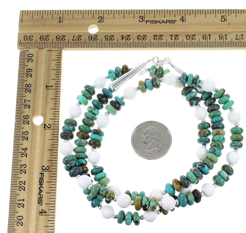 Authentic Sterling Silver Turquoise And White Agate Native American Bead Necklace RX98041