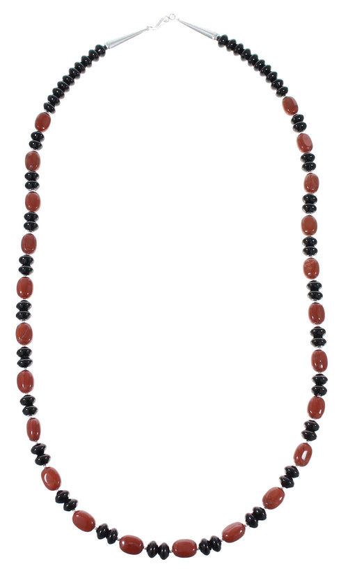 Onyx Jasper Navajo Silver Bead Necklace AX98184