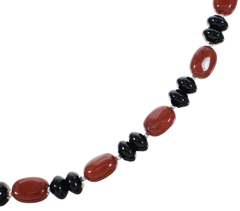 Onyx Jasper Navajo Silver Bead Necklace AX98184