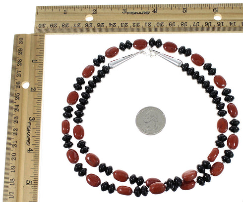 Onyx Jasper Navajo Silver Bead Necklace AX98184