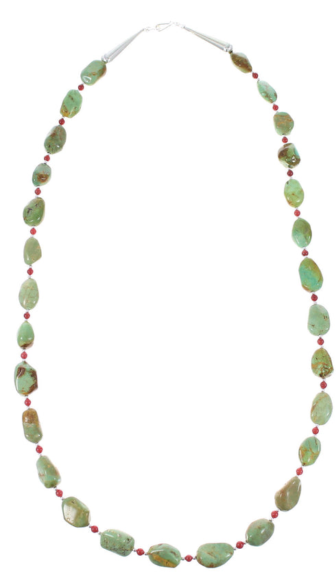 Genuine Sterling Silver Coral And Turquoise Navajo Bead Necklace AX98185