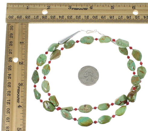 Genuine Sterling Silver Coral And Turquoise Navajo Bead Necklace AX98185