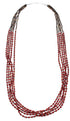 Sterling Silver Coral And Pin Shell Navajo 5-Strand Bead Necklace AX98188