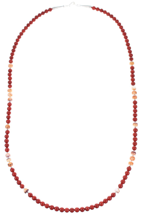 Coral And Oyster Shell Navajo Sterling Silver Bead Necklace AX98204