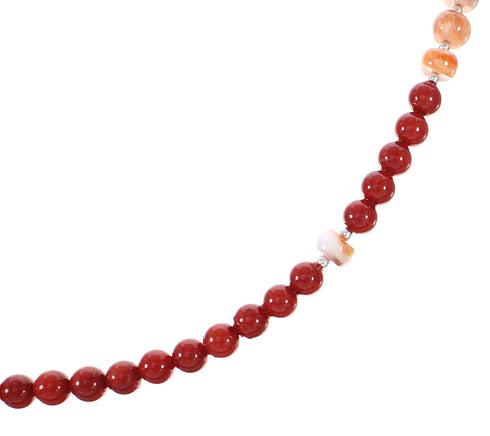 Coral And Oyster Shell Navajo Sterling Silver Bead Necklace AX98204
