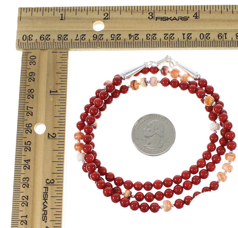 Coral And Oyster Shell Navajo Sterling Silver Bead Necklace AX98204