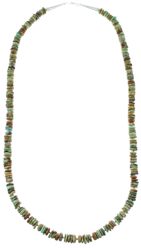 Kingman Turquoise Sterling Silver Native American Bead Necklace RX98076