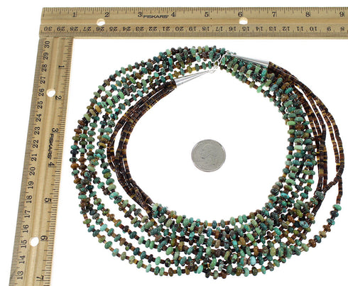 Kingman Turquoise Pin Shell Navajo 5-Strand Genuine Sterling Silver Necklace RX98078