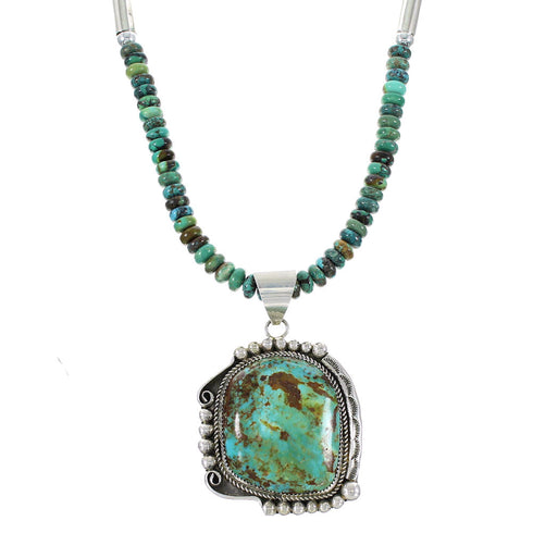 Authentic Sterling Silver Turquoise Native American Bead Necklace Set AX98165