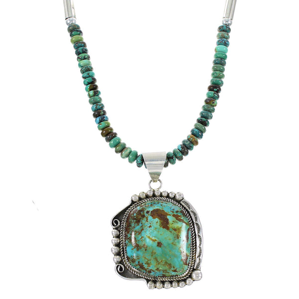 Authentic Sterling Silver Turquoise Native American Bead Necklace Set AX98165