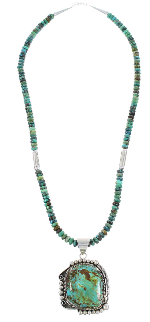 Authentic Sterling Silver Turquoise Native American Bead Necklace Set AX98165