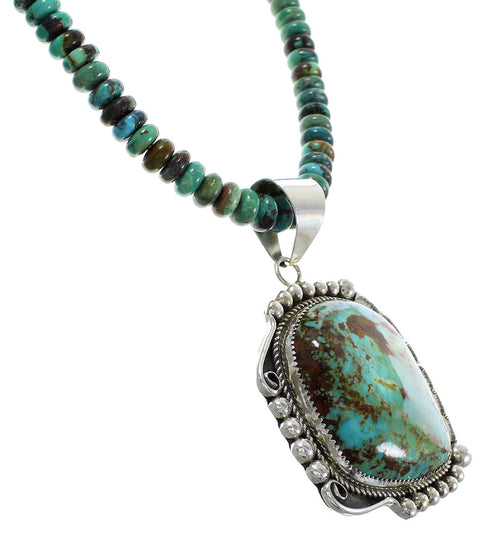 Authentic Sterling Silver Turquoise Native American Bead Necklace Set AX98165